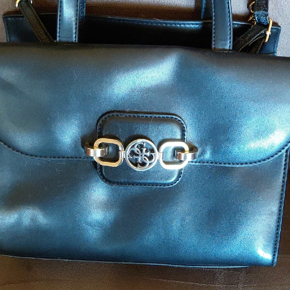 Guess Navy Shoulder Bag with Silver Accents